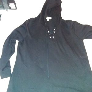 Michael Kors black hood tie up neck shirt size 2XL